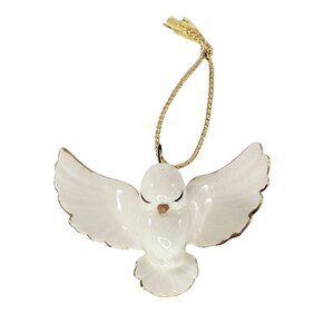 Vintage Renaker Brazel White Dove Bird Beachstone Christmas Ornament Gold Edging